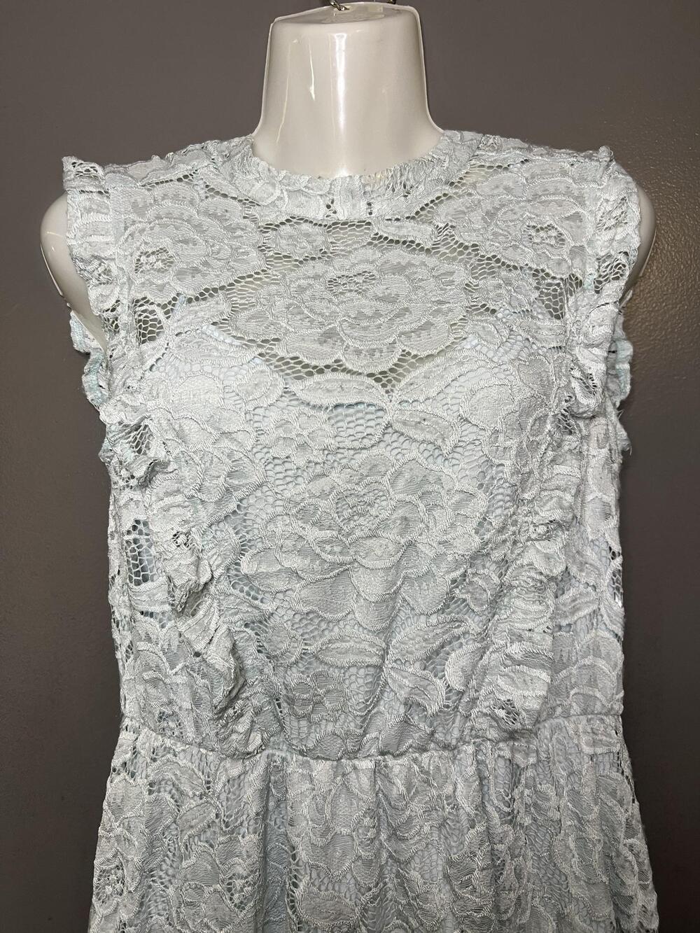Lauren Conrad Dress Womens Medium Blue Lace Floral Ruffle Fit & Flare Midi